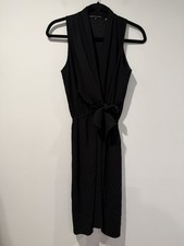 Tahari Dress Womens 2 Black Tie Front V Neck LBD Office Workwear Career Minimal