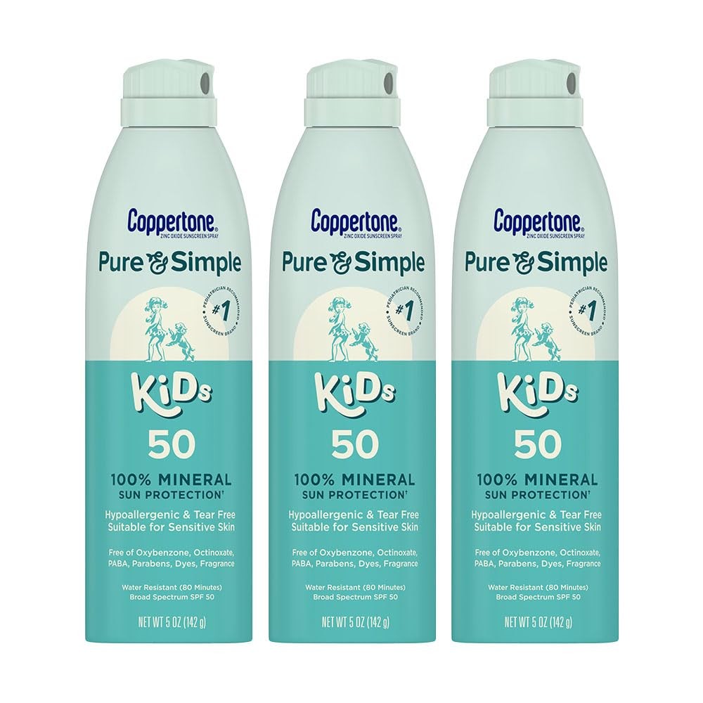 Coppertone Pure and Simple Kids Sunscreen Spray SPF 50, Zinc Oxide Mineral