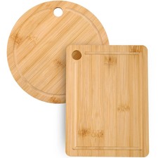 Small Cutting Board Set of 2 - Butcher Block with Juice Groove for Fruits and...