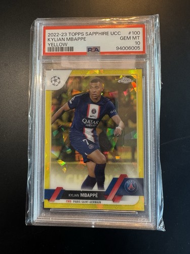 2022-23 Topps Chrome Sapphire KYLIAN MBAPPE #100 Yellow /99 PSA 10-  Low Pop! 🔥