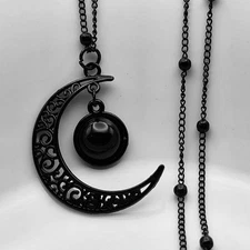 Black Crescent Moon & Orb Necklace