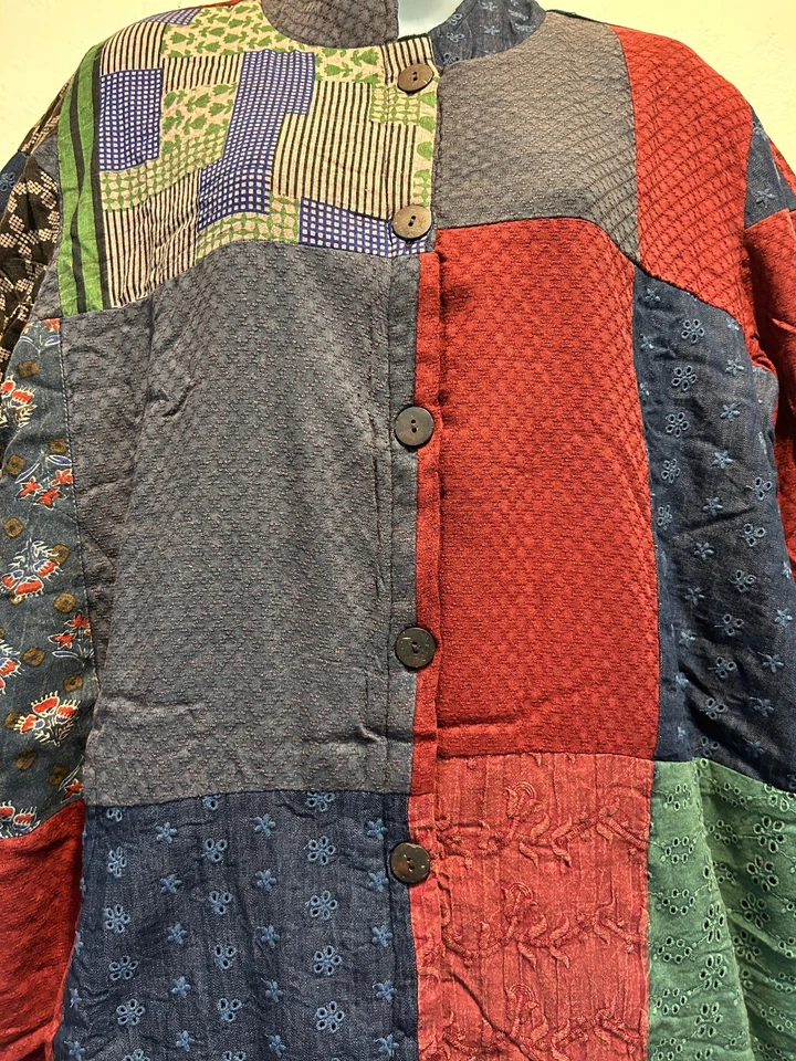 SACRED THREADS hippy boho pocket patch cotton flannel lined JACKET COAT TOP 1X - Image 3 of 4