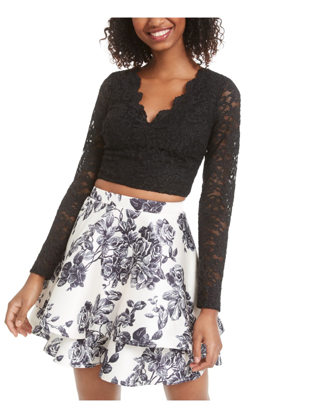 Women's Black V-Neck Long Sleeve Crop Top for Parties