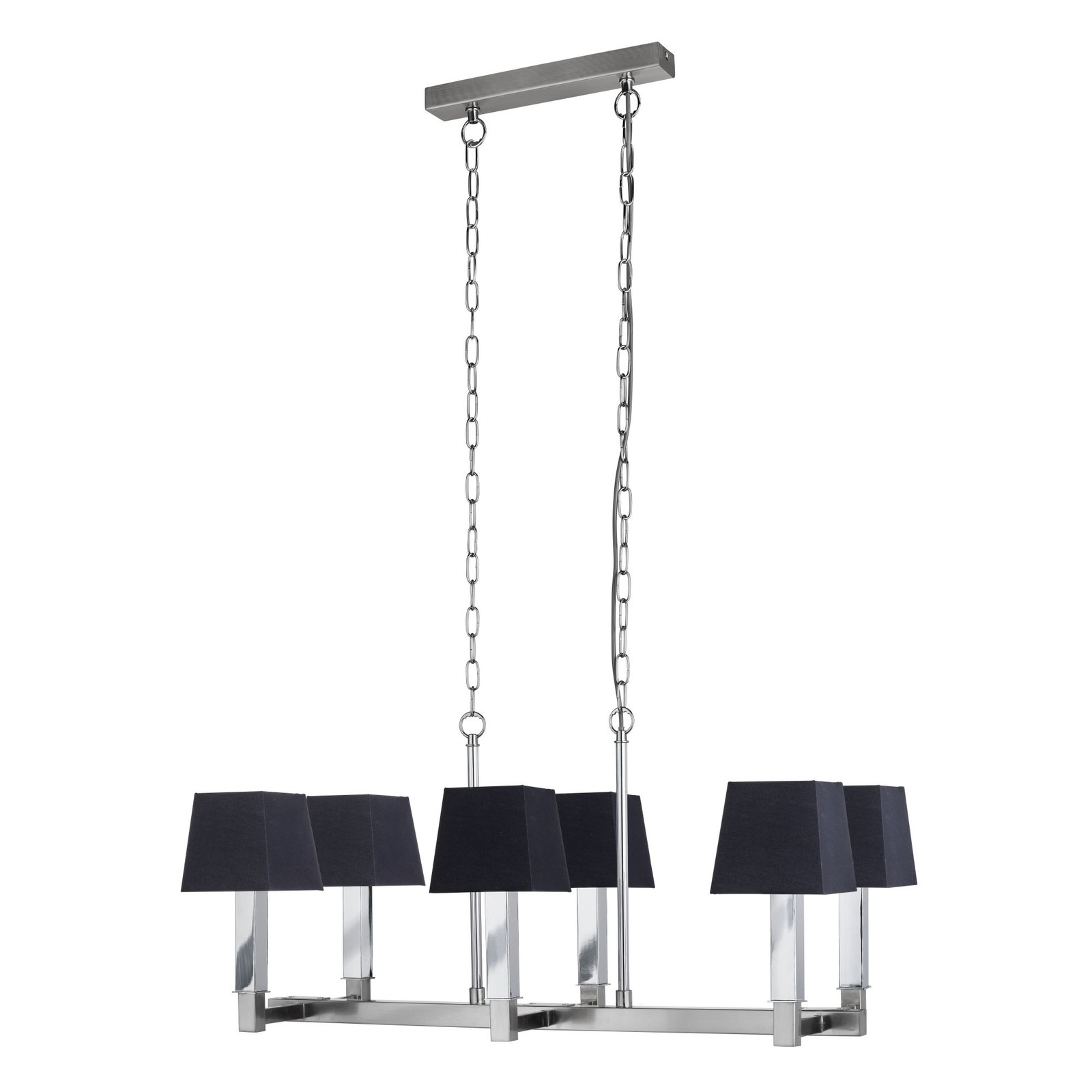 6 Lights Satin Silver Finish Ceiling Fitting Pendant With Black Fabric Shades