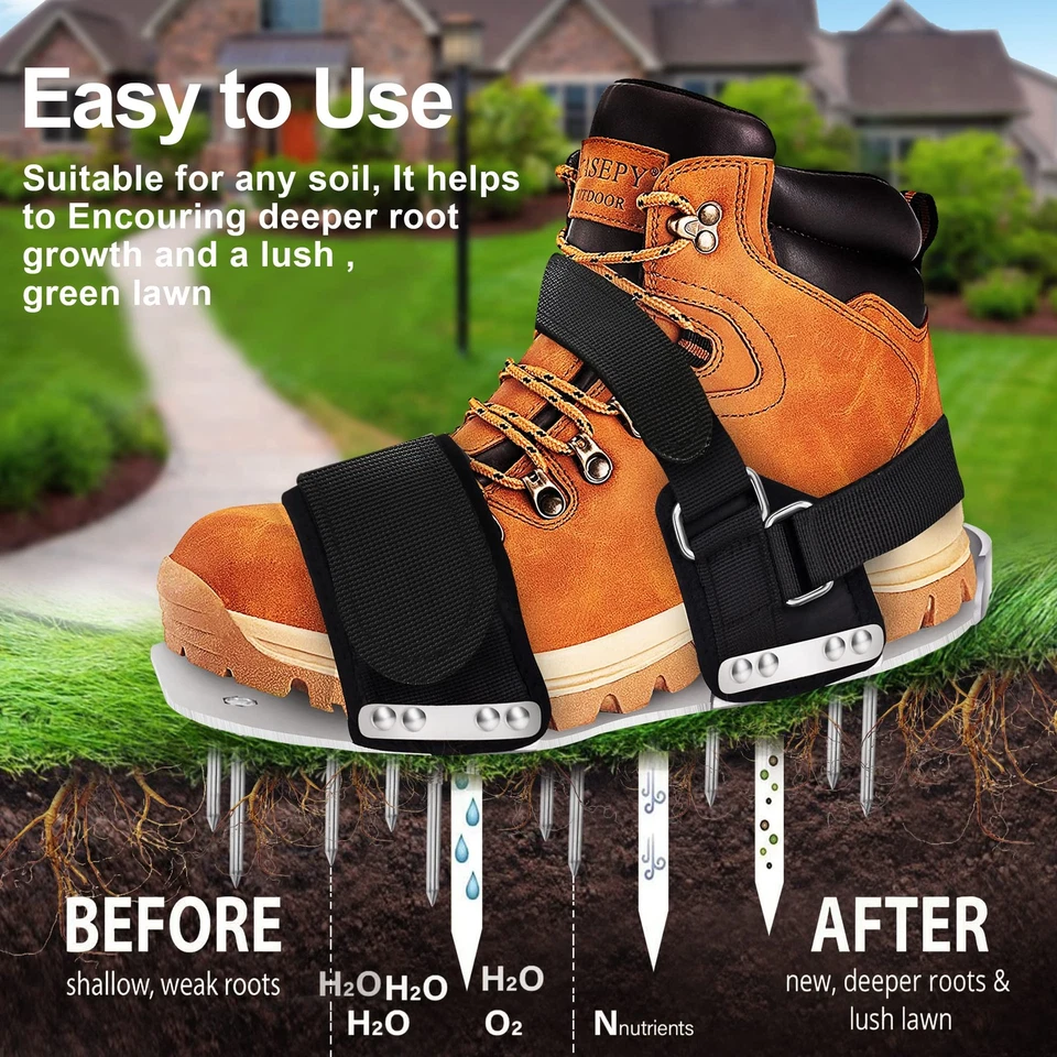 Zapatos Aireador de Césped, Sandalias con Suela de Aluminio con Picos de Acero Inoxidable Aireado Foto 3 de 4