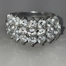 FAS White Stone Cluster Set Cocktail Sterling Silver Ring Size 8 (3.8g)