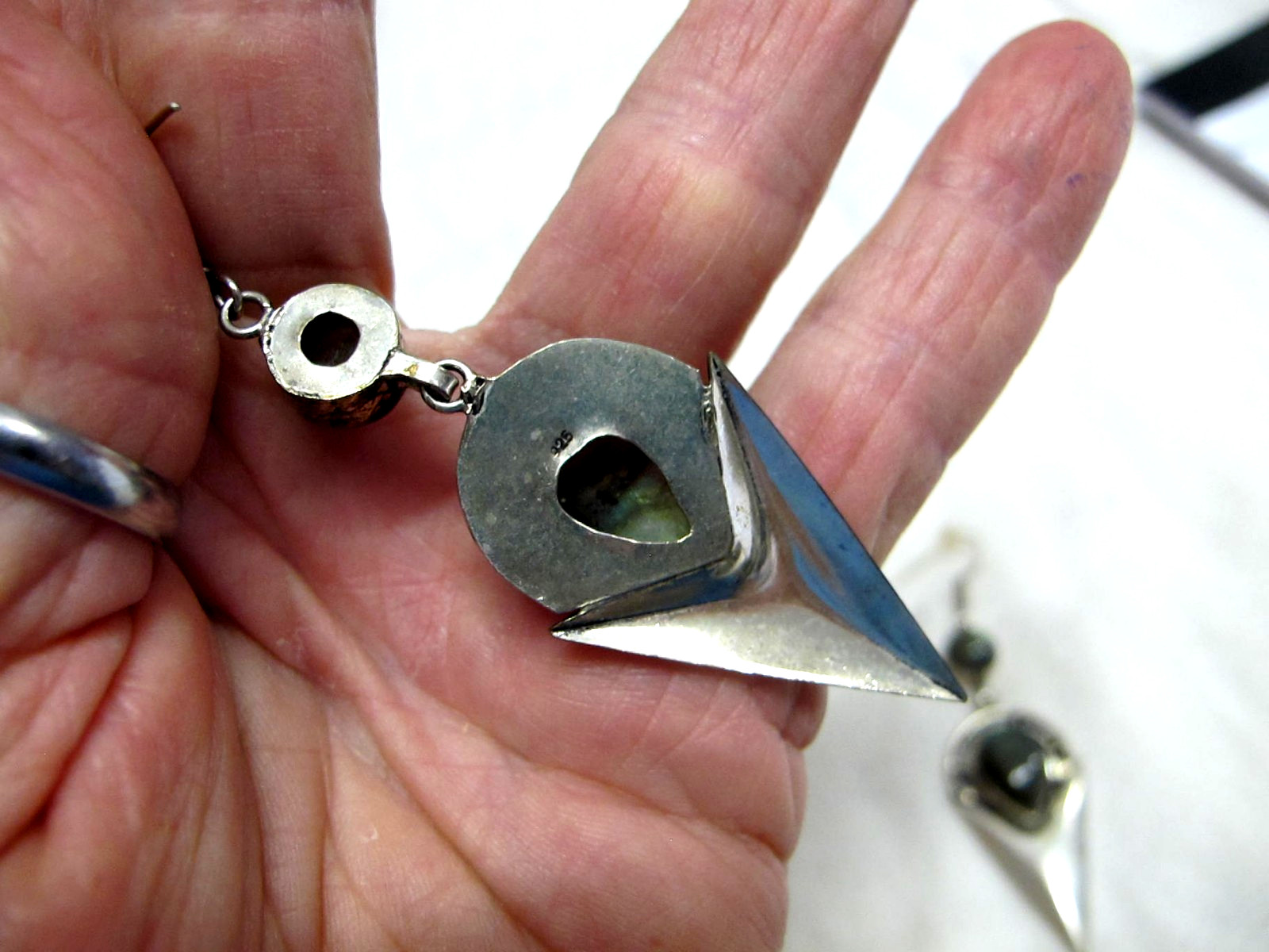 Sterling Silver Triangle Dangle Green Labradorite… - image 3