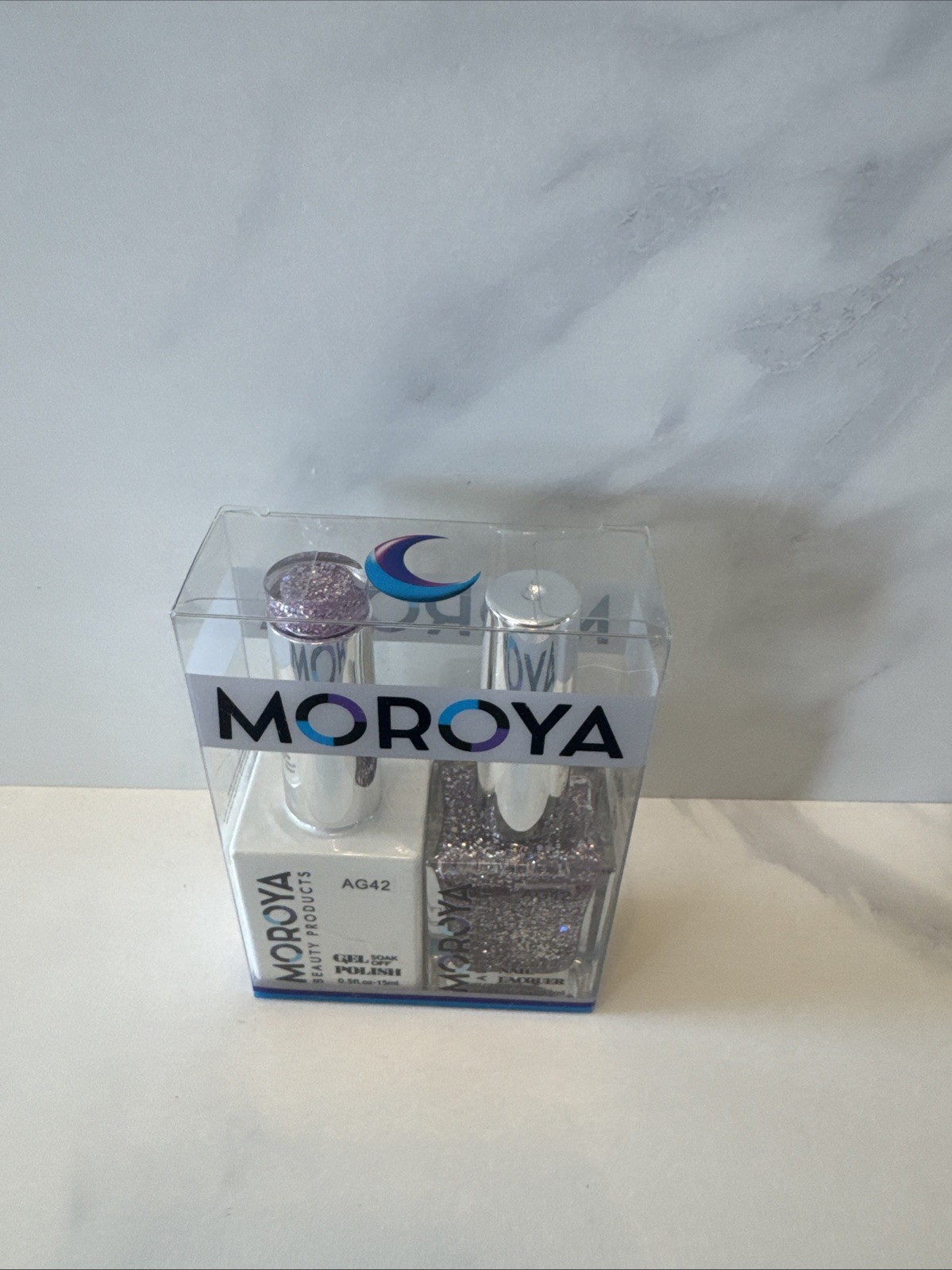 MOROYA Soak Off Gel Polish & Matching Nail Lacquer Purple Sparkle AG42 0.5oz. ea
