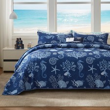 LEAONME Coastal Quilt Set Full/Queen Size - Lightweight Microfiber Reversible...