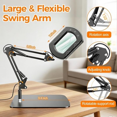 15-fache Lupe mit Licht & Ständer 2-in-1 Schreibtischlampe quadratischer Sockel UK CutyQ