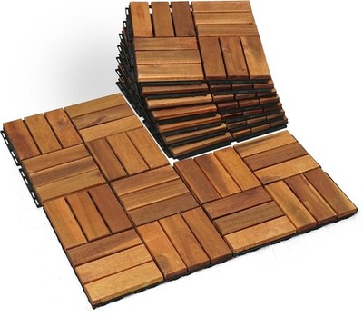 Wood Interlocking Deck Tiles - 12''X12'' Indoor & Outdoor Flooring Tiles for Balco