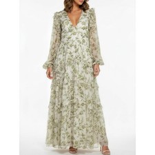 $298 NWT BHLDN Liana Printed V-Neck Long-Sleeve Maxi Dress, Ivory Floral, XL