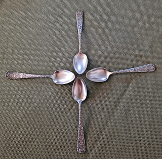 SET of 4 EMBOSSED PATTERN of 1882 DEMITASSE SPOONS 1847 ROGERS BROS NO MONO