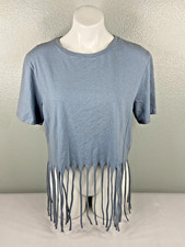 L Love Women Medium All That Fringe Top Cropped T Shirt Casual Beach Boho NWT
