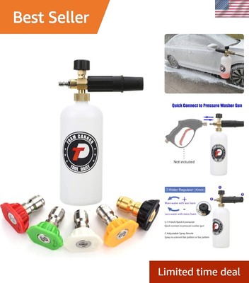 Heavy-Duty Foam Cannon with 1/4  Quick Connect and 5 Nozzle Tips for Cars