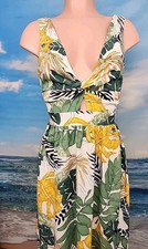 NWT Cupshe Women's White Grren Yellow Tropical Floral Back Tie Dress Size Small