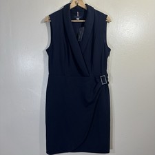 NWT Tommy Hilfiger Womens Size 10 Navy Blue Faux Wrap Buckle Ruched Dress