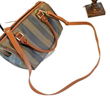 Authentic Fendi Striped Boston Satchel Detachable Adjustable Strap with Handles