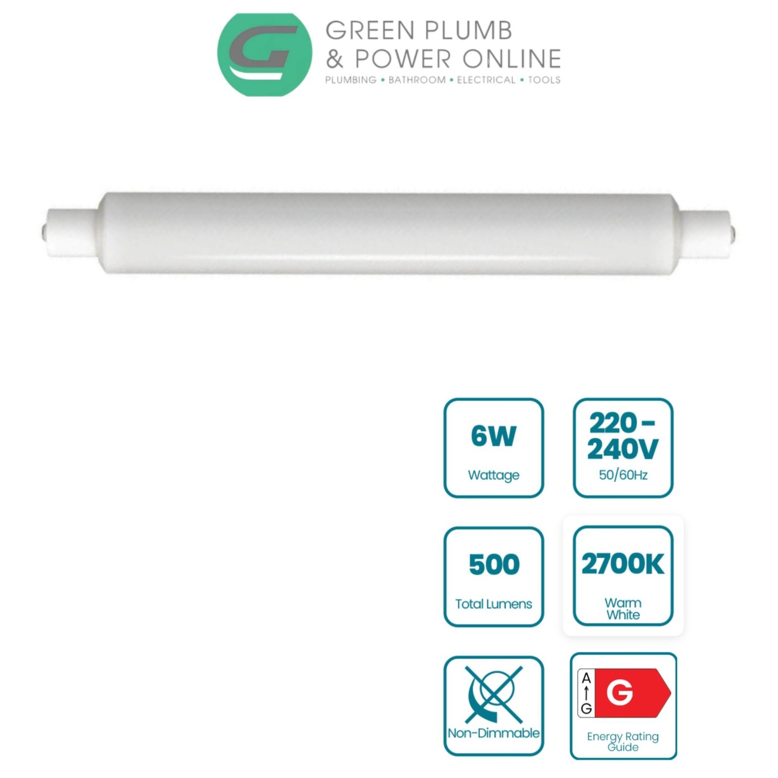 LED Double Ended Tubular 6W 2700K S15  Strip Light Warm White 284mm Replacement