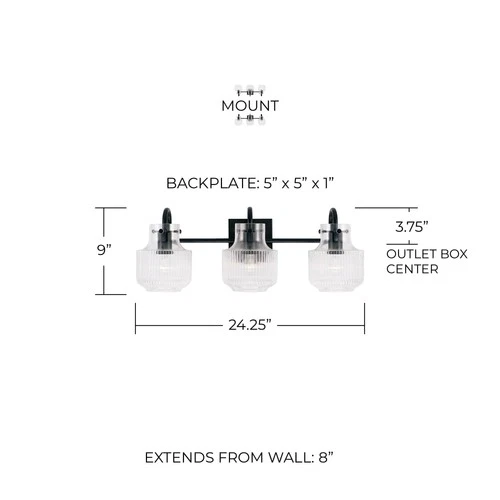 Capital Nyla 24 1/4" Wide Matte Black 3-Light Bath Light - Picture 5 of 5