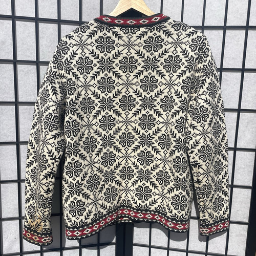 L.L. BEAN Vintage 90s Fair Isle Nordic Snowflake Cotton Chunky Knit Cardigan - Picture 2 of 9