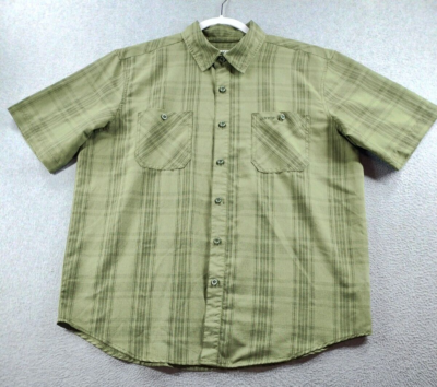 Orvis Men's Shirt Green Sz L Plaid Button Up Short Sleeve Logo