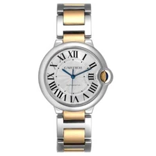 Men's Cartier 42mm Ballon Bleu 18K Gold / Steel Wristwatch with Silver Dial.