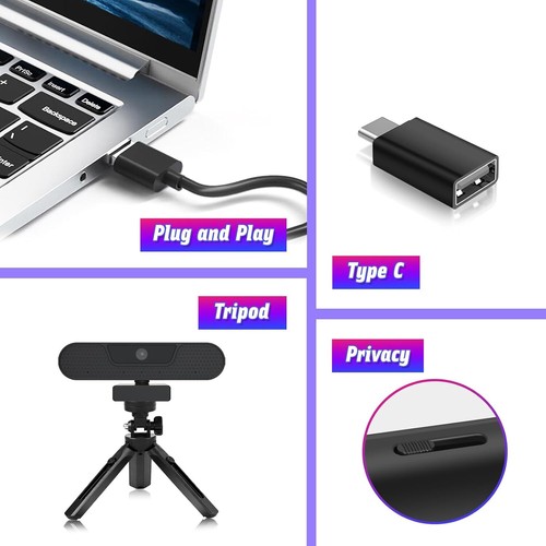 4K Webcam UHD Autofokus mit Stereo 4 Mikrofon Datenschutzschutz Plug&Play 85°Sic - Bild 5 von 7