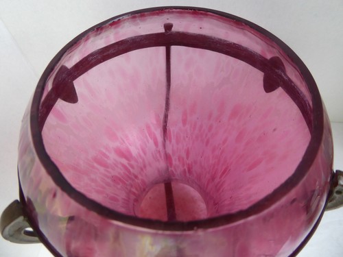 Antique Loetz Type Iridescent Art Glass Vase Bronze Art Nouveau Mounting - Picture 7 of 12