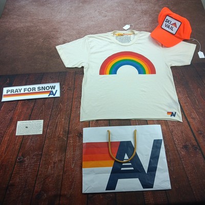Aviator Nation T Shirt Rainbow Logo Size S-Ski Vale Hat-Sticker 