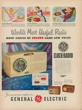1950 Home Clock Radio General Electric 1950s Vintage Print Ad Mid Century Time