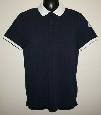 Moncler Maglia Polo Manica Corta Blue Shirt Sleeve Logo Mens Sz S $300  Retail | eBay