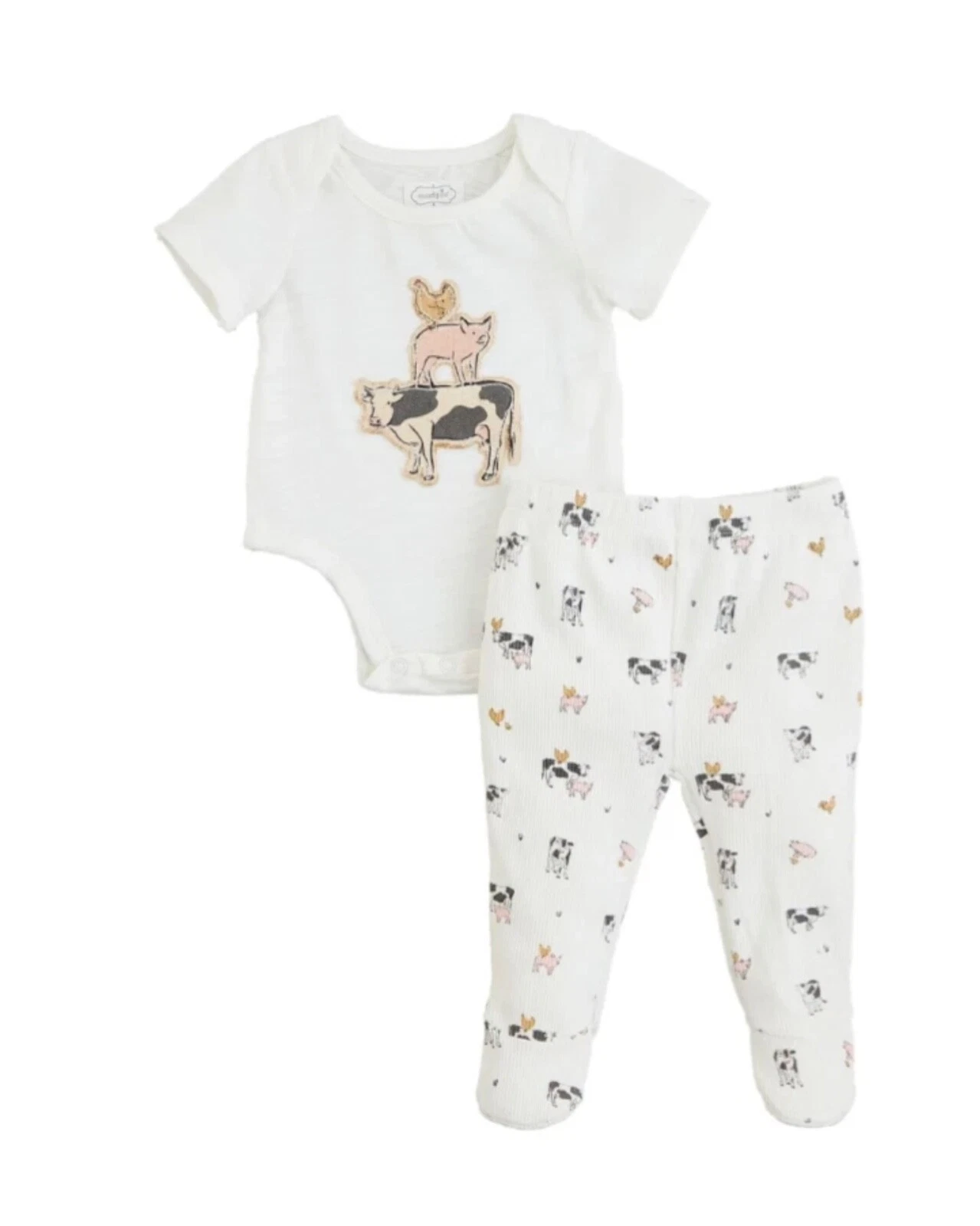 Mud Pie Baby Farm Friends Appliquéd Top & Pants 2 Piece Set Size 3-6M Unisex