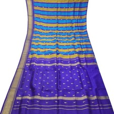 Vintage Blue Sarees 100 Pure Silk Zari Handwoven Festive Sari 5YD Craft Fabric