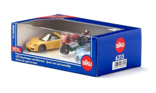 SIKU 6313 SPORTS Auto & Motocicletta Set - Ducati 1299 Bugatti Chiron Porsche - Foto 2 di 3