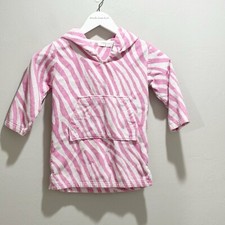 POTTERY BARN Girl  s Pink White Terry Hooded Swim Cover Play Condition Size 2/3