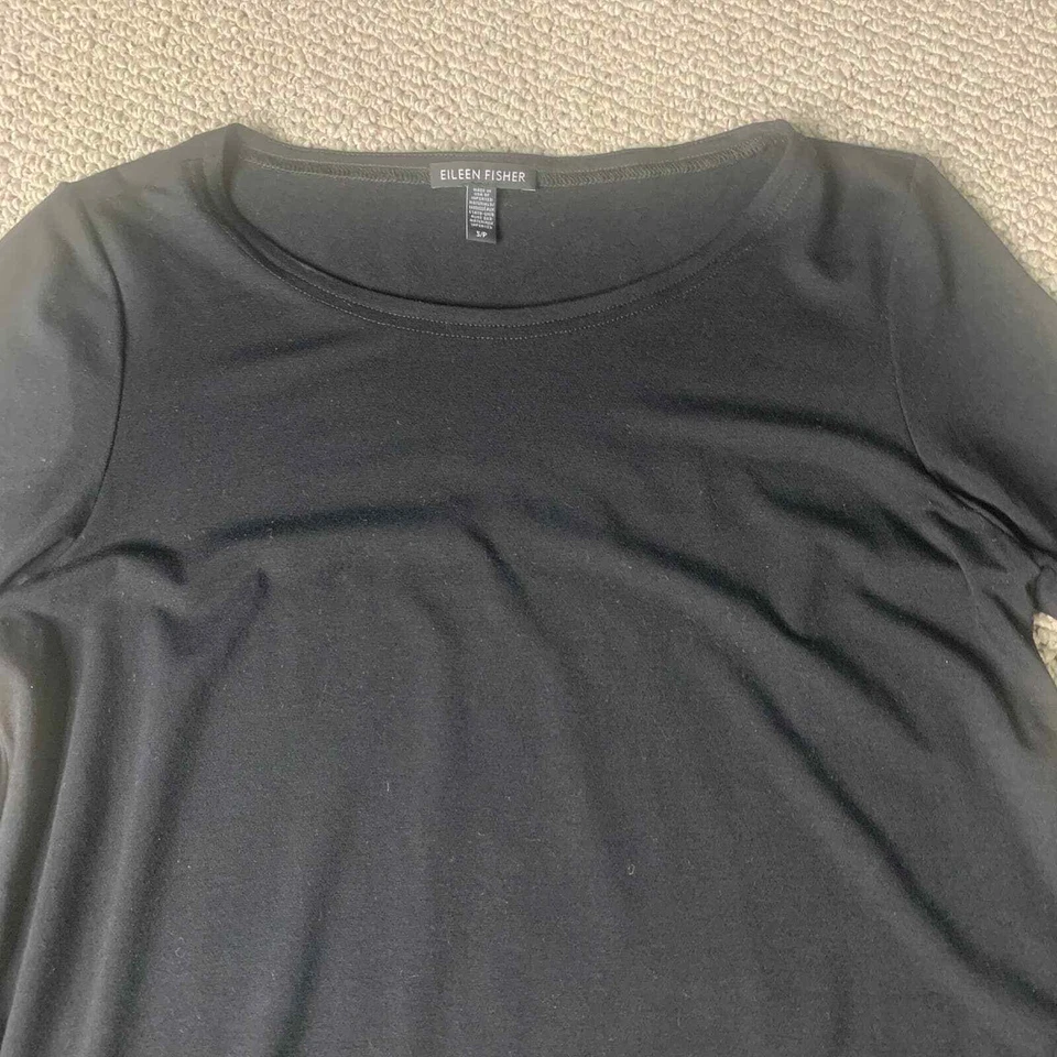 Eileen Fisher Womens Dress Size Small Black Long Sleeves Mini Swing Pullover - Image 2 of 4