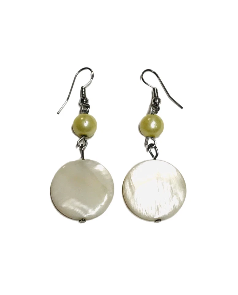 4 Pr Lot Pink & White Abalone Mother of Pearl Earrings Glass Drop Dangle Beach - Image 2 of 4