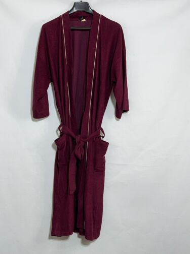 Vintage 60s 70s ROBE MAKERS permanent press Burgundy Velour Robe Belted OSFA - 第 1/7 張圖片