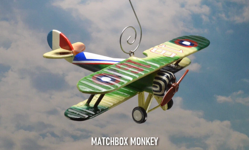 Nieuport 28 French Biplane Hand Painted Wooden Christmas Ornament Airplane USAAS - Image 3 of 4