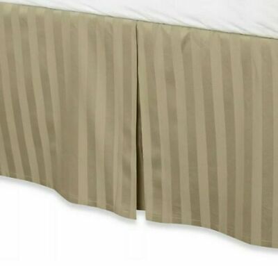 500-Thread-Count Damask Stripe Bed Skirt Twin 100% Egyptian Cotton Taupe 