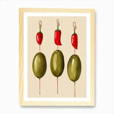 Olives And Peppers On Sticks Art Pr Framed Wall Art Poster Canvas Print Picture