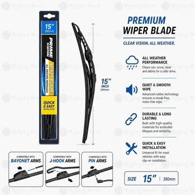 Prime Vision Conventional - J Hook Type - Wiper Blade 15 Inch - PCB15 Pack of 1