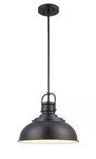 Home Decorators Collection Shelston 13 in. Black Farmhouse Pendant Light