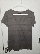 Banana Republic Gray Ruffled Short Sleeve T-Shirt Size Medium