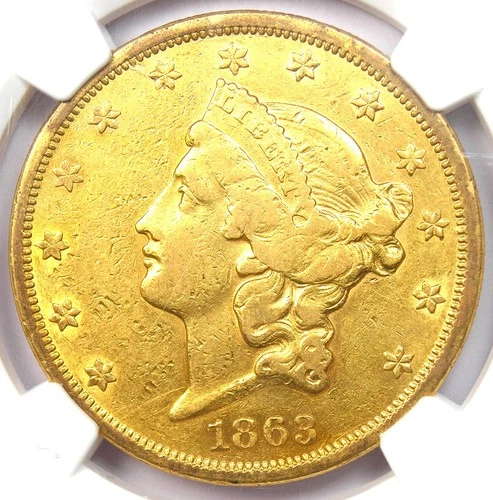 1863-P Liberty Gold Double Eagle $20 Coin (1863) - NGC AU53 - $18,000 Value