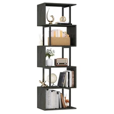 6 Tier Bookshelf Tall Geometric Bookcase, S Shaped Industrial Display Standin...