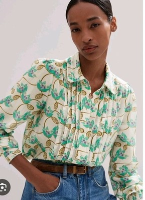 Me+Em Silk Mix Blouse Waterlily UK 8 Long Sleeve Shirt Top