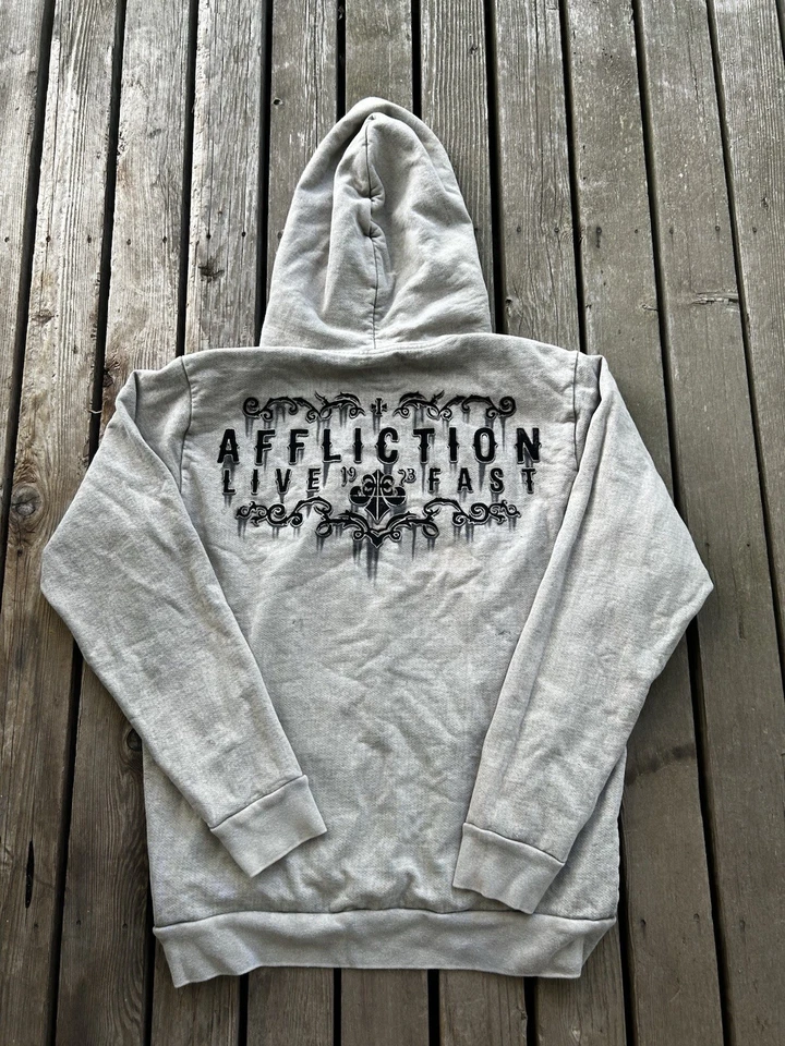 Толстовка с капюшоном мужская Affliction Live быстрая тяжелая размер XL серая бежевая коричневая с черепом змеи - Изображение 4 из 4