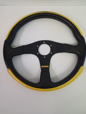 MOMO Voloce Racing M1 350MM Black Leather Steering Wheel With Yellow Accents